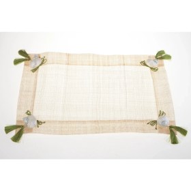 Resim Kanca Ev Amerikan Servis, Sinamay Hasır Doğal Malzeme, Deniz Kabuklu-Yeşil Fiyonklu, 33*48 cm 2 Lİ SET OLARAK SATILMAKTADIR. 