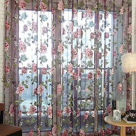 Resim Şık Fransız Ülke Tarzı Şakayık Çiçekli Şeffaf Perde - 100.0cm x 200.0cm Çubuk Cep Pencere Dekoru Yatak Odası & Oturma Odası İçin, Makinede Yıkanabilir 