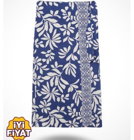 Resim Kadın Mavi Regular Fit Desenli Keten Midi Boy Etek , Kadın Etek Mavi 