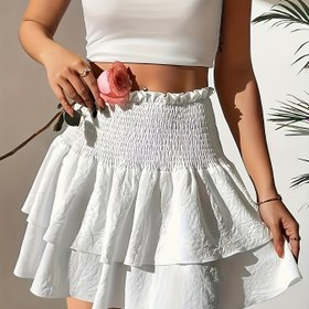 Resim Şık Kadın Yüksek Bel Mini Etek - Düz Renk, Büzgülü Uç, Hafif Polyester, Yaz Modası İçin Mükemmel, Günlükten Resmi Kıyafete, Günlük Kıyafet | Büzgülü Uçlu Etek | Hafif Kumaş 
