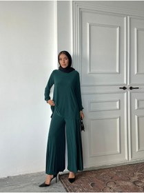 Resim Genel Markalar Tesettür Piliseli Pantolon Tunik Sandy İkili Takım 