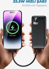 Resim Woyax Dahili Type-c Iphone Kablolu 10000mah Powerbank 22.5w Hızlı Dijital Göstergeli Taşınabilir Batarya 