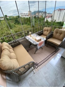 Resim Kartepe 2 1 1 Rattan Bahçe Balkon Takımı Bej 
