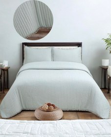 Resim Asya Ultrasonik Çift Kişilik Yatak Örtüsü Ponpon Detaylı - Gri 