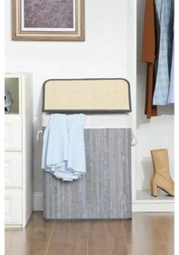 Resim Hasır Katlanır Çamaşır Sepeti - 72 Litre Açık Ahşap 