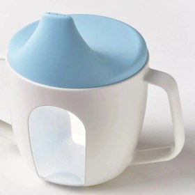 Resim Ikea Börja Suluk Beyaz-Mavi 20 cl 0-2 Yaş İçin Kolay Temizlenebilir Ergonomik Alıştırma Bardağı 