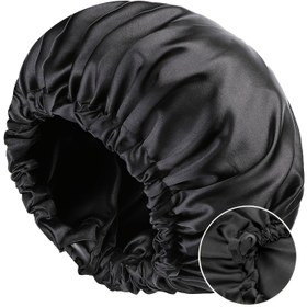 Resim Satin Bonnet For Sleeping Adjustable Bonnet For Curly Hair Bonnets Double Layer Large Satin Lined Sleep Cap For Women 