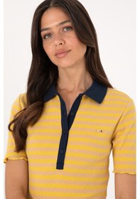 Resim U.S. Polo Assn. Kadın Koyu Sarı Çizgili Polo Yaka Tişört 50306031-VR094 