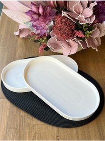 Resim Porselen Oval Sunum Tabak 2'li 33x18 Cm Beyaz 
