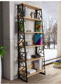 Resim Bessonshome Wood'N Love Albatros 5 Raflı Piramit Metal Kitaplık - Atlantik Ça 