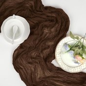 Resim 1 adet Rustik Kahverengi Peynir Bezi Masa Runnerı - Bohem Polyester Kumaş Katlanmış Tasarım ile, Şeffaf Kenarlar - Şükran Günü, Düğünler, Doğum Günleri, Bebek Duşları ve Parti Süslemeleri için Mükemmel, Şükran Günü Masa Dekoru | Boho Yemek Masası Ayarları | Şeffaf Kumaş Runner, Masa Süslemeleri 