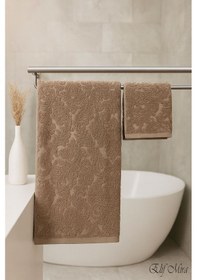 Resim Banyo & Yüz Havlusu Seti %100 Pamuk 90x150 + 50x90 Cm Amorivy Kahverengi 