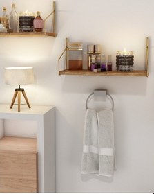 Resim Bino Duvar Rafı Masif Ağaç Altın Gold Paslanmaz Dekoratif Mutfak Banyo Altın Raf Kitaplık 