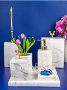 Resim MIARIK DESIGN & DEKORASYON Dekoratif Mermer Aksesuar Detaylı 7 Li Kare Banyo Seti Takımı 