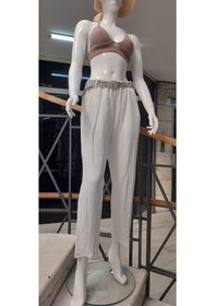 Resim İtalyan Kemerli Keten Pantolon-9260 Beyaz 