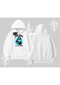 Resim Kapşonlu Sweatshirt Anime Cyberpunk Kız Baskılı Beyaz 