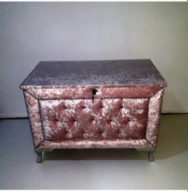 Resim Çeyiz SANDIK Kapitone BÜYÜK Tekli Model PEMBE Kadife Kumaş İçi Kırmızı Tela El Yapım 