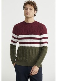 Resim Blok Renk Geçişli Triko Kazak - Haki Haki 