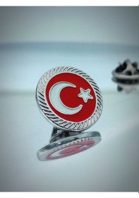 Resim Yörük Tasarım Türk Bayrağı Fasetli Yaka Rozeti Gümüş 