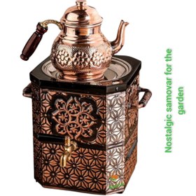 Resim SAFİR ÇAY KAZANLARI Jel ısıtıcılı Nostaljik Bakır Semaver Bakır Demlikli Bahçe Semaveri Balkon Semaveri Safirim Semaver 