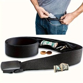 Resim 1pc Erkekler için Fonksiyonel Taşınabilir Para Kemer, Dayanıklı Çok Fonksiyonlu Bel, Casual Stil, Gizli Nakit Güvenli Cebi, TSA Onaylı, El Yıkamalı Naylon, Siyah Seyahat Aksesuarı 