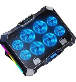 Resim CetKing Vortex 8x Turbo LED Fan - 10 Modlu Rgb - LCD Ekran - Ayarlabilir Fan Hızı - 7 Kademeli Stant - 2x USB - Metal Mesh Zemin Notebook Soğutucu 