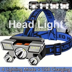 Resim Evde Rahatlama - Ultra Parlak Şarj Edilebilir LED Baş Lambası, 5 LED, Su Geçirmez & USB Şarj - 4 Ayarlanabilir Aydınlatma Modu, Kamp, Yürüyüş, Acil Durumlar için Uzun Ömürlü Pil 