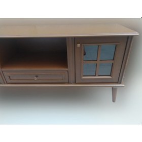 Resim Tv Sehpası Windovs Model Pencere Ahşap Kayın Avangart Aslan Ayak Ceviz Renk 150 Cm El Yapımı 