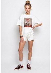 Resim Shade Kadın Poodle Baskılı Pamuk Bisiklet Yaka Oversize Basic T-shirt Öt261064 60286255 - Beyaz Standart 