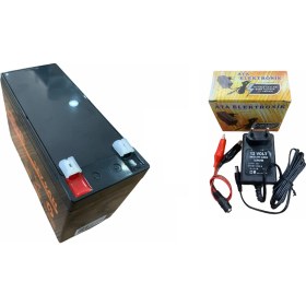 Resim Ata Elektronik 12V 9AH 20HR 12 Volt 9 Amper Kuru Tip Akü + 12 Volt Aküler Için Şarj Cihazı 1A 1 Amper Adaptörlü Şarz 2li Set 