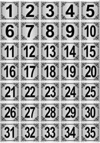 Resim Metal Kapı,Masa,Dolap Numarası 15x15cm 35 adet (1..35) Gümüş Renk Metal 