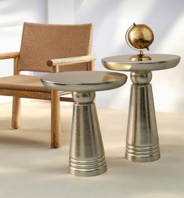 Resim AYLESA Doğal Ahşap 2’li Set Gümüş Renk Jelatin Mantar Yan Sehpa Modern Fiskos Zigon Çiçeklik 