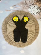 Resim Mini Kids Baby Kız Bebek Tweety Figürlü Keçe Süslü Siyah Diz Altı Çorap 