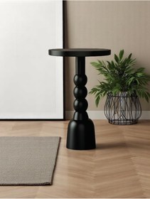 Resim AYLESA Doğal Ahşap Tekli Siyah Mantar Yan Sehpa Modern Fiskos Zigon Çiçeklik 55Cm 