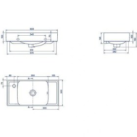 Resim Turkuaz Sharp Etajer Uyumlu Lavabo 60 30 Cm Soldan Batarya Delikli Beyaz 