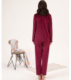 Resim Estiva Yıldız Desen Önden Düğmeli Kadife Kadın Pijama Takım 001 