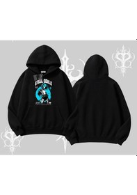 Resim Kapşonlu Sweatshirt Anime Cyberpunk Kız Baskılı Siyah 