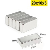 Resim 5 Adet 20x10x5 Mm Neodyum Magnet N35 Güçlü Mıknatıs Köşeli Ve Dayanıklı Nikel Kaplama 