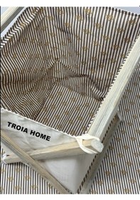 Resim meditroia Ahşap Kirli Çamaşır Sepeti 2 Kat Dış Ekru Iç Çizgili Krem 