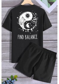 Resim Ying Yang Şort T-shirt Eşofman Takımı Siyah 