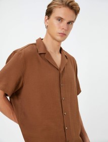 Resim Kısa Kollu Gömlek Devrik Yaka Düğmeli Pamuklu 