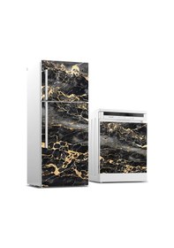 Resim Buzdolabı Ve Bulaşık Makinası Beyaz Eşya Sticker Kaplama Altın Siyah Mermer 