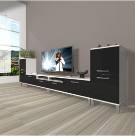 Resim Decoraktiv Eko 9200 Mdf Krom Ayaklı Tv Ünitesi Tv Sehpası - Beyaz - Siyah 
