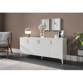 Resim Kznhome 4 Kapaklı Çok Amaçlı Konsol - Beyaz Tamamı 1. Kalite Mdf 