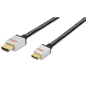 Resim ednet ED-84488 ednet Premium HDMI High Speed with Ethernet Bağlantı Kablosu (HDMI 1.4), 2160p, 4K, HDMI Tip C (mini) Erkek &lt;-&gt; HDMI A Erkek, 2 metre, AWG30, UL, 2x zırhlı, pamuk örgü kablo kılıfı, altın kaplama, gümüş/siyah renk 