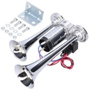 Resim 12v 110db Araba Kornası Çift Trompet Yüksek Sesli Elektrikli Hava Kornası Hava Kompresörü Ve Röle İle Araba Kamyonet Suv Van Tekne İçin 