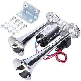 Resim 12v 110db Araba Kornası Çift Trompet Yüksek Sesli Elektrikli Hava Kornası Hava Kompresörü Ve Röle İle Araba Kamyonet Suv Van Tekne İçin 