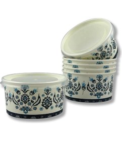 Resim CetKing Karton Kağıt Çorba-Aşure-Tatlı-Dondurma-Yemek Kasesi -14 Oz Plastik Kapaklı Kase 50 Adet 