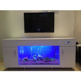 Resim Kanki Pet KP160 Led Dizayn Akvaryum Tv Ünitesi Beyaz 160 CM 