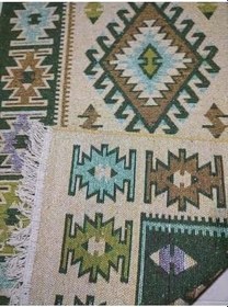 Resim Makine Dokuma Uşak Kilimi, Püsküllü, Çift taraflı 